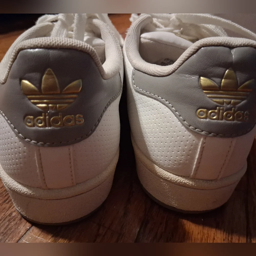 Adidas Originals Superstar White Grey Gold Metallic Sneakers Men 6.5 Athleisure